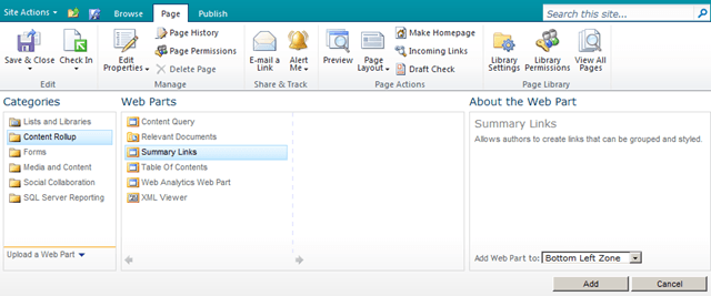 Add SummaryLinkWebPart